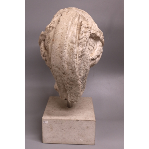 1260 - Roman white marble head of a Noble Woman, 3rd-4th century A.D, hair swept off forehead, braided and ... 