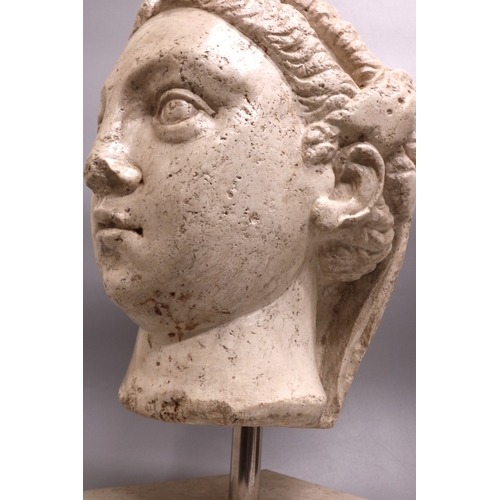 1260 - Roman white marble head of a Noble Woman, 3rd-4th century A.D, hair swept off forehead, braided and ... 