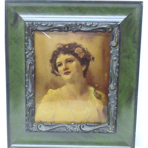 1351 - Victorian Crystoleum head and shoulder portrait of a young lady, in marble effect frame with relief ... 