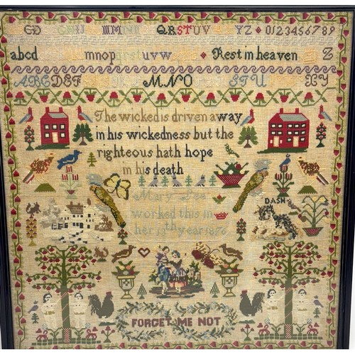 1417 - Victorian needlework sampler by 13 year old Mary Lee, 1876, with central biblical verse, Proverb 14:... 