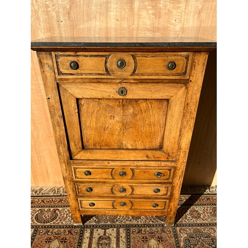 1562 - 19th century Italian walnut escritoire, grey marble top and frieze drawer above a fall front, interi... 