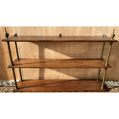 1598 - 19th century campaign bookcase, the three rectangular mahogany shelves joined by turned brass column... 