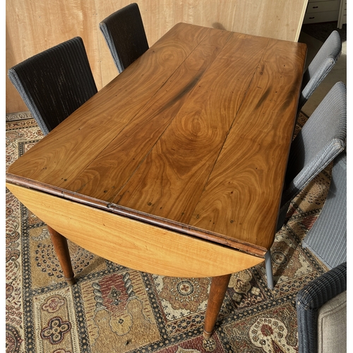 1564 - 20th century French cherrywood dining table, rectangular top with two D shaped end leaves, on turned... 