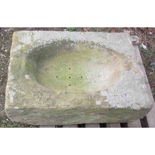 1705 - Rectangular stone trough with oval depression, W49cm D 64cm H20cm