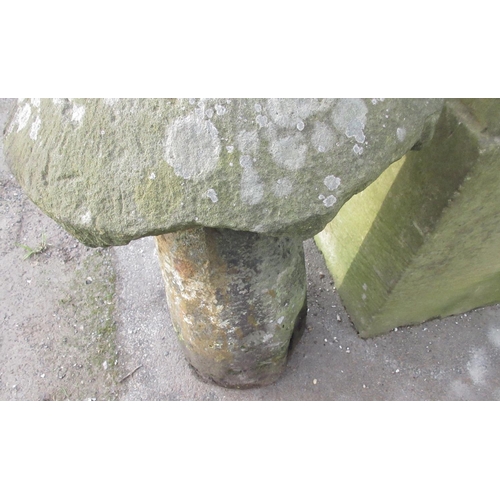 1699 - Grit stone staddle stone, typical mushroom top on tapered cylindrical column support, W45cm D45cm H7... 