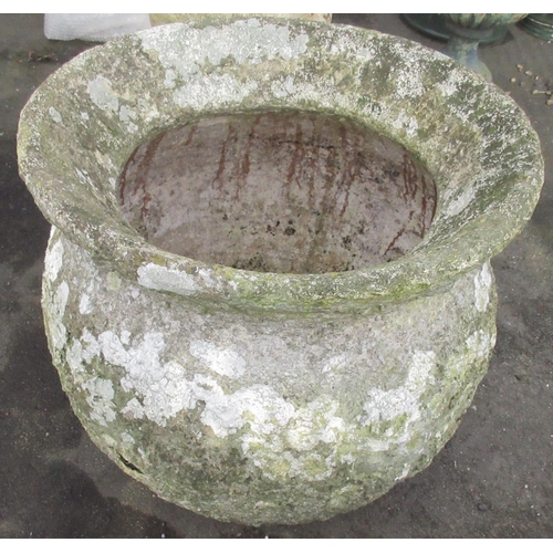 1711 - Weathered composition circular planter, with raised rim, W56cm D56cm H50cm