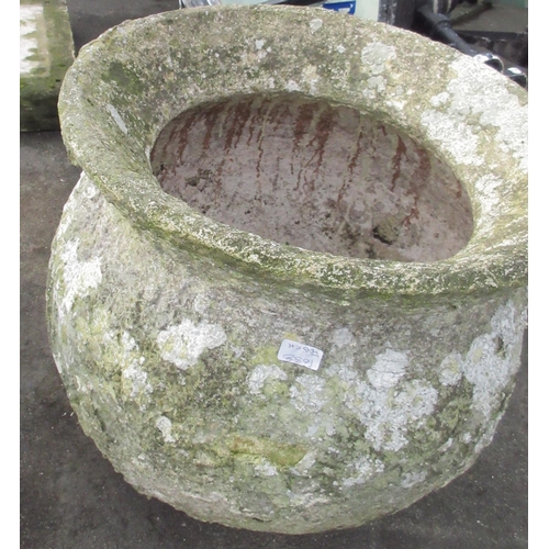 1711 - Weathered composition circular planter, with raised rim, W56cm D56cm H50cm