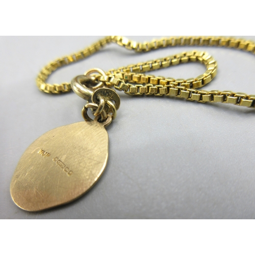 11 - 18ct yellow gold box chain necklace, stamped 750 (clasp not stamped, with attached 9ct St Christophe... 