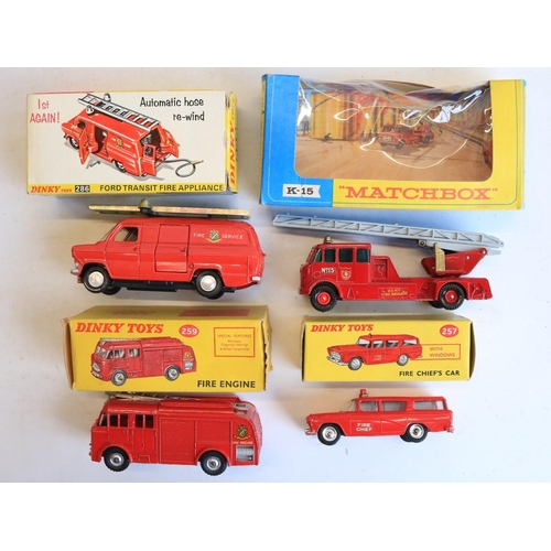 109 - Collection of vintage boxed diecast fire engine models from Corgi and Dinky to include Dinky 276 Air... 