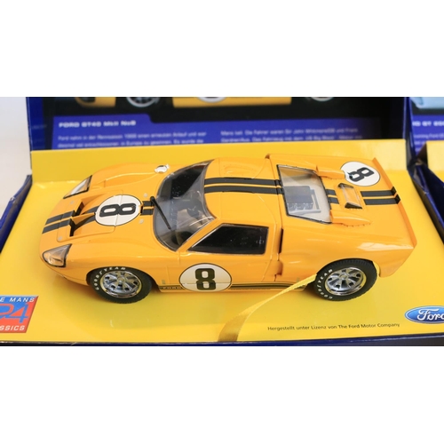 61 - Two 1/32 scale limited edition Scalextric Ford GT40 slot car models to include C2683A yellow MK.II N... 