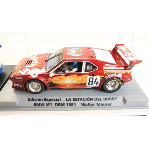 62 - Four high quality 1/32 scale slot car models to include Fly Car Models limited edition 99086 BMW M1 ... 