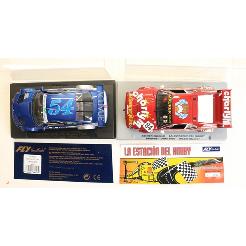 62 - Four high quality 1/32 scale slot car models to include Fly Car Models limited edition 99086 BMW M1 ... 