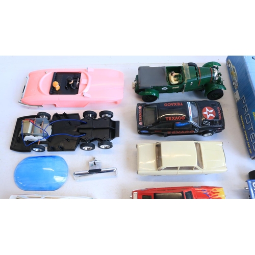 66 - Collection of previously run 1/32 scale slot car models from Scalextric and Polistil to include a bu... 