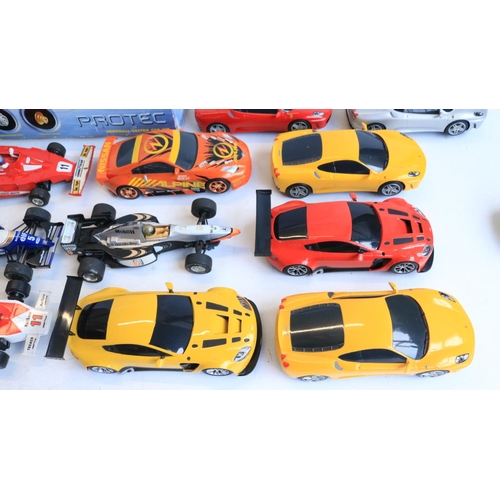 66 - Collection of previously run 1/32 scale slot car models from Scalextric and Polistil to include a bu... 