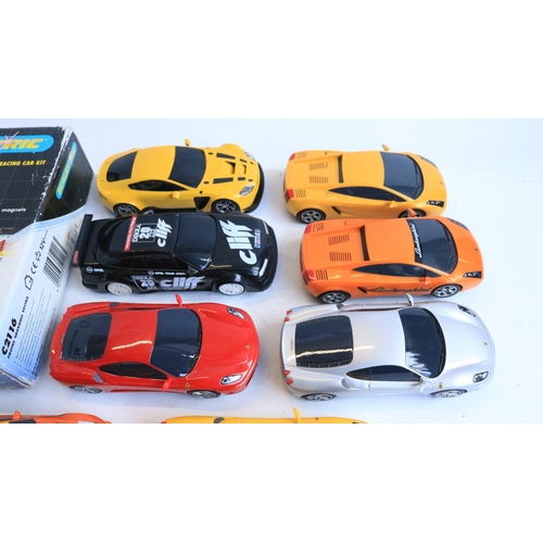 66 - Collection of previously run 1/32 scale slot car models from Scalextric and Polistil to include a bu... 