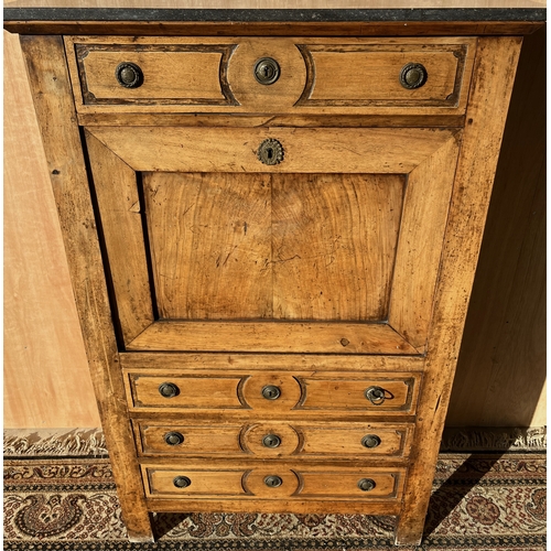 1562 - 19th century Italian walnut escritoire, grey marble top and frieze drawer above a fall front, interi... 