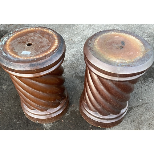 1702 - Pair of twist turned salt glaze cylindrical pedestals, W33cm D33cm H50cm (2)