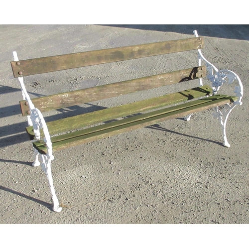 1685 - Victorian garden bench, the cast metal  bramble pattern supports with later wooden slats, W153cm