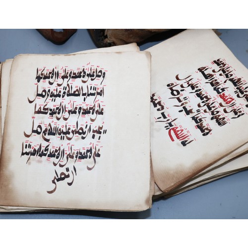 1375 - 19th century West African-style Arabic manuscript, in calf leather case with Morocco ties, leaves un... 