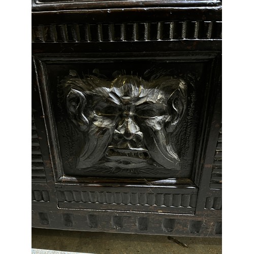 1557 - Large 17th century and later carved oak court cupboard, top with two lozenge carved doors and figura... 