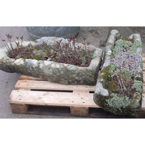 1717 - Pair of weathered stone rectangular troughs planted with Alpines, WS100cm D41cm H25cm approx. (2)