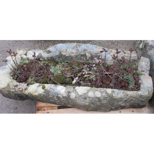 1717 - Pair of weathered stone rectangular troughs planted with Alpines, WS100cm D41cm H25cm approx. (2)