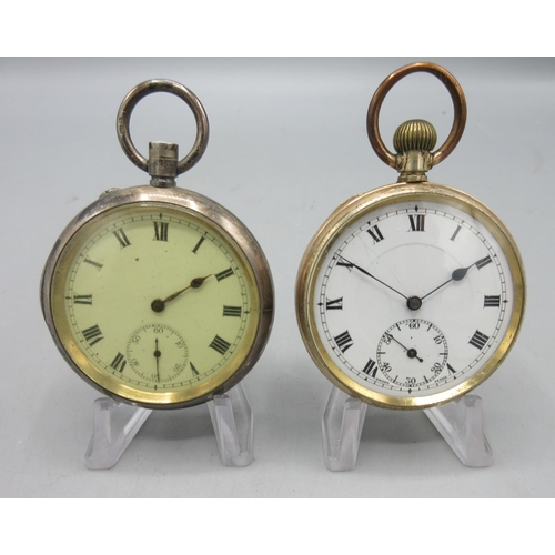 197 - S. & Co. Swiss silver keyless pin set pocket watch, white enamel Roman dial with subsidiary seconds,... 