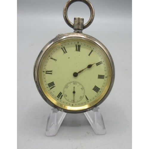 197 - S. & Co. Swiss silver keyless pin set pocket watch, white enamel Roman dial with subsidiary seconds,... 