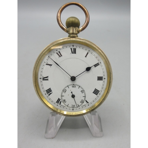 197 - S. & Co. Swiss silver keyless pin set pocket watch, white enamel Roman dial with subsidiary seconds,... 