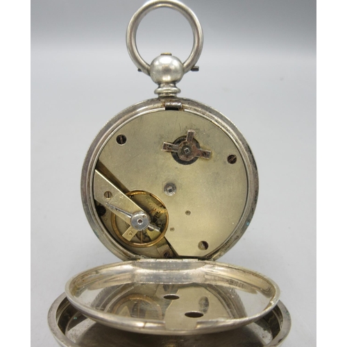 198 - Swiss 'Fine Silver' key wound pocket watch, white enamel Roman dial with subsidiary seconds, coin ed... 