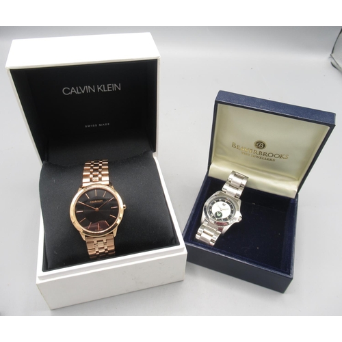 236 - Calvin Klein rose gold coloured quartz dress wristwatch, signed black gradient dial with baton indic... 