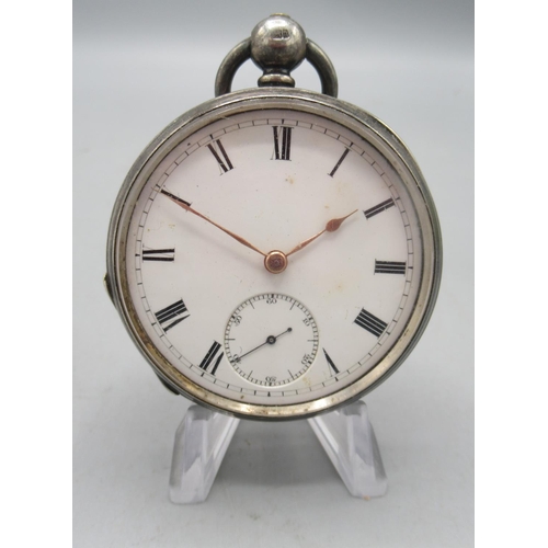 237 - Waltham retailed by Wm. Ellery, silver key wound pocket watch, white enamel Roman dial with subsidia... 