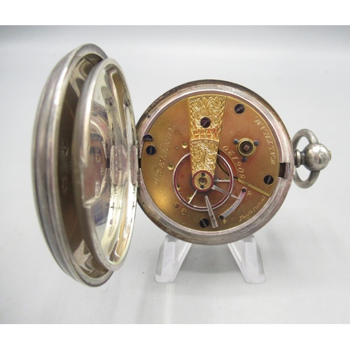 237 - Waltham retailed by Wm. Ellery, silver key wound pocket watch, white enamel Roman dial with subsidia... 