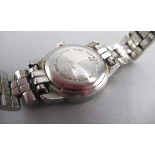 240 - Tissot PR 50 lady's stainless steel quartz wristwatch with date on original bracelet, signed white R... 