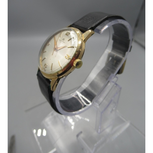 248 - Bucherer gold plated wristwatch, signed sunburst silvered dial with Arabic and baton indices and cen... 