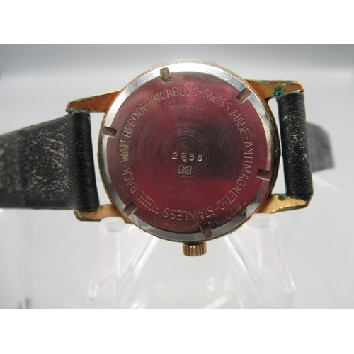 248 - Bucherer gold plated wristwatch, signed sunburst silvered dial with Arabic and baton indices and cen... 