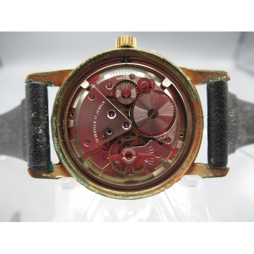 248 - Bucherer gold plated wristwatch, signed sunburst silvered dial with Arabic and baton indices and cen... 