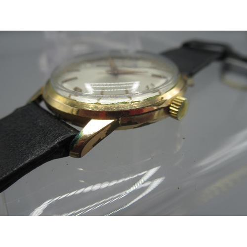 248 - Bucherer gold plated wristwatch, signed sunburst silvered dial with Arabic and baton indices and cen... 