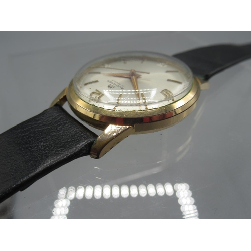 248 - Bucherer gold plated wristwatch, signed sunburst silvered dial with Arabic and baton indices and cen... 