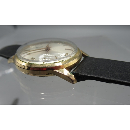 248 - Bucherer gold plated wristwatch, signed sunburst silvered dial with Arabic and baton indices and cen... 