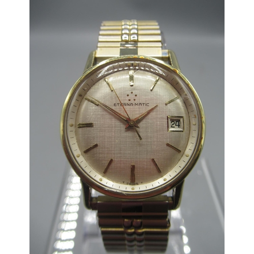 249 - Eterna, Eterna-Matic stainless steel and gold plated automatic wristwatch with date, signed linen te... 