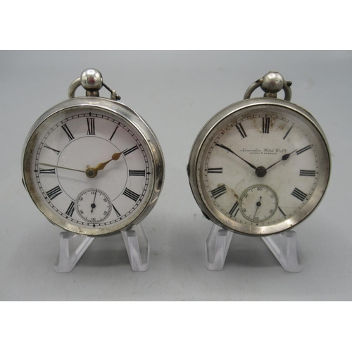 252 - Lancashire Watch Co. Ltd., London & Prescot, silver key wound pocket watch, signed white enamel Roma... 