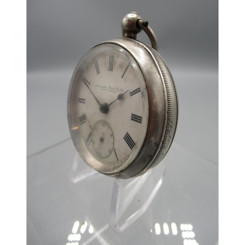 252 - Lancashire Watch Co. Ltd., London & Prescot, silver key wound pocket watch, signed white enamel Roma... 