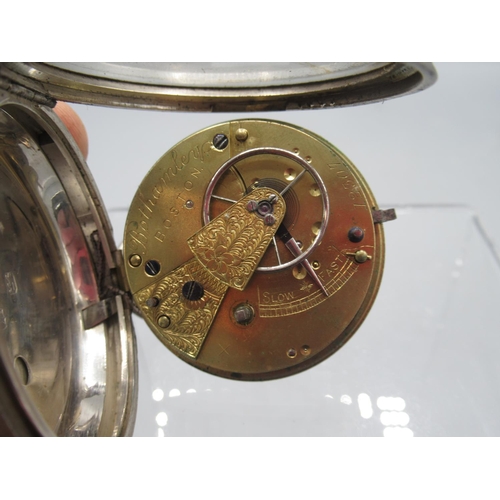 253 - Bothamley, Boston, silver key wound pocket watch, white enamel Roman dial with subsidiary seconds, e... 