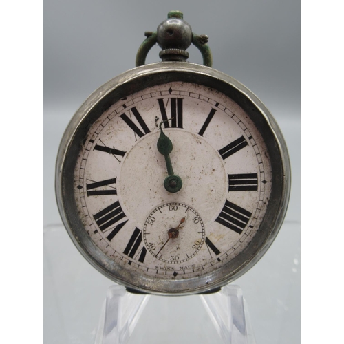 253 - Bothamley, Boston, silver key wound pocket watch, white enamel Roman dial with subsidiary seconds, e... 