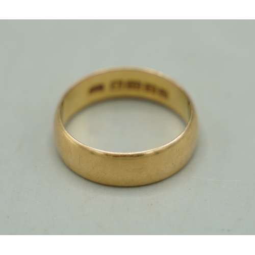 138 - 18ct yellow gold wedding band, stamped 18, size O, 4.61g

Shipping £20.00 plus vat (UK Only)