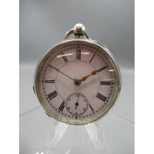 252 - Lancashire Watch Co. Ltd., London & Prescot, silver key wound pocket watch, signed white enamel Roma... 