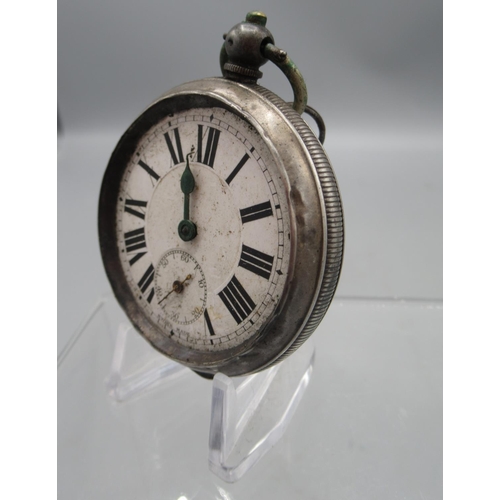 253 - Bothamley, Boston, silver key wound pocket watch, white enamel Roman dial with subsidiary seconds, e... 