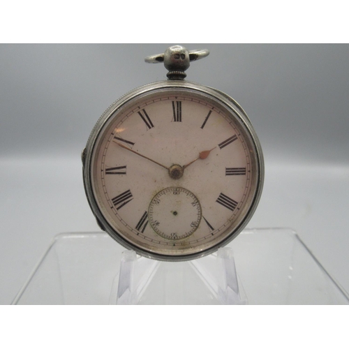 253 - Bothamley, Boston, silver key wound pocket watch, white enamel Roman dial with subsidiary seconds, e... 