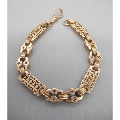 35 - Victorian 9ct rose gold stars and bars bracelet, the dog clip clasp stamped 9ct, 18.45g

Shipping £2... 